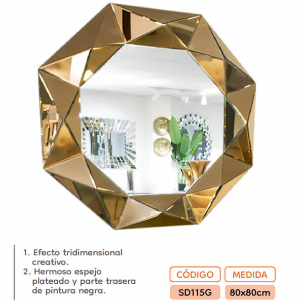 ESPEJO DECORATIVO OCTOGONAL MDF DORADO