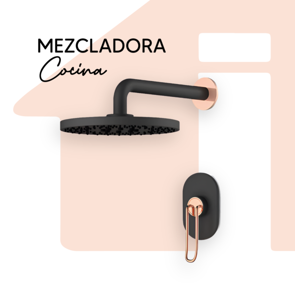 MEZCLADORA DUCHA C/CABEZA + BRAZO GOLDEN ROSE/BLACK