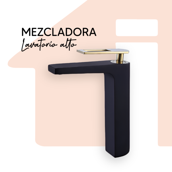 MEZCLADORA LAVATORIO ALTO NEGRO GOLD