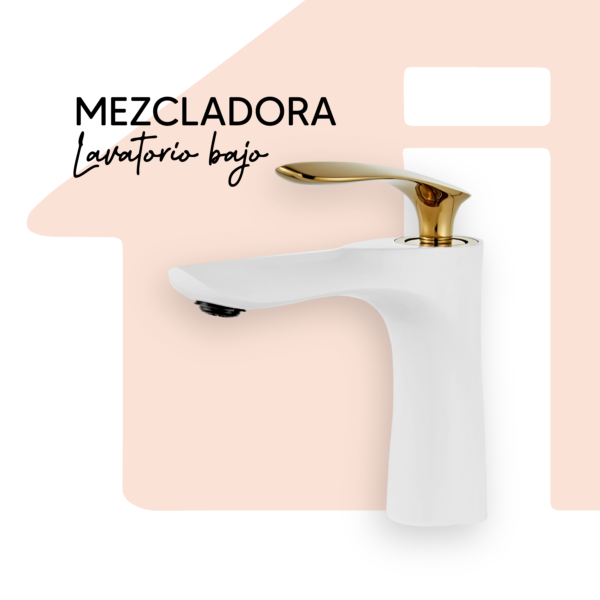 MEZCLADORA LAVATORIO BAJO TIPO HOJA BLANCO DORADO