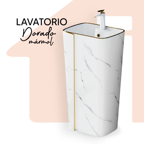 LAVATORIO ALTO BLANCO DORADO RECTANGULAR