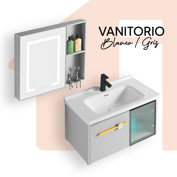 ESPEJO VANITORIO + MUEBLE VANITORIO GRIS