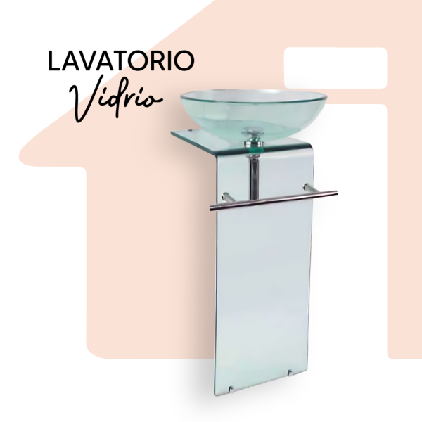 LAVATORIO VIDRIO C/PEDESTAL TIPO "L" C/TOALLERO