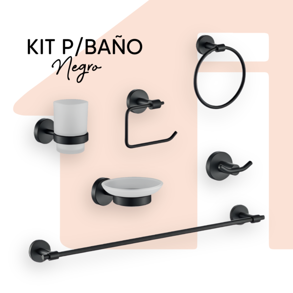 KIT P/BAÑO NEGRO BASE OVALADA 6PZA