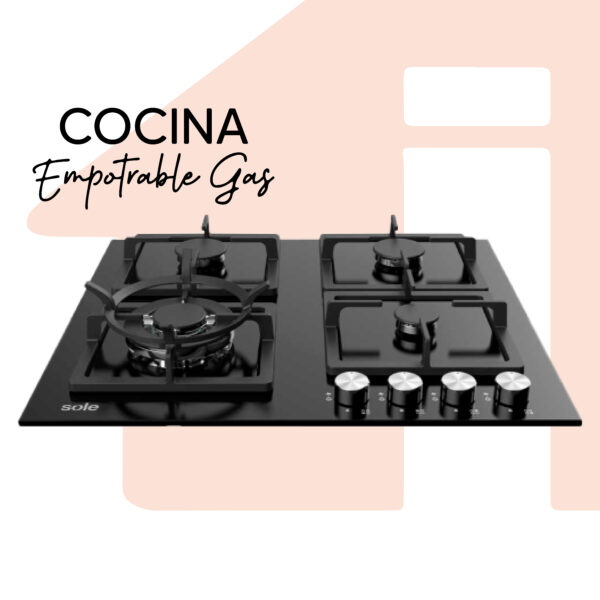 COCINA EMPOTRABLE GAS VIDRIO TEMPLADO 59CM 4 HORNILLAS SOLCO040 SOLE