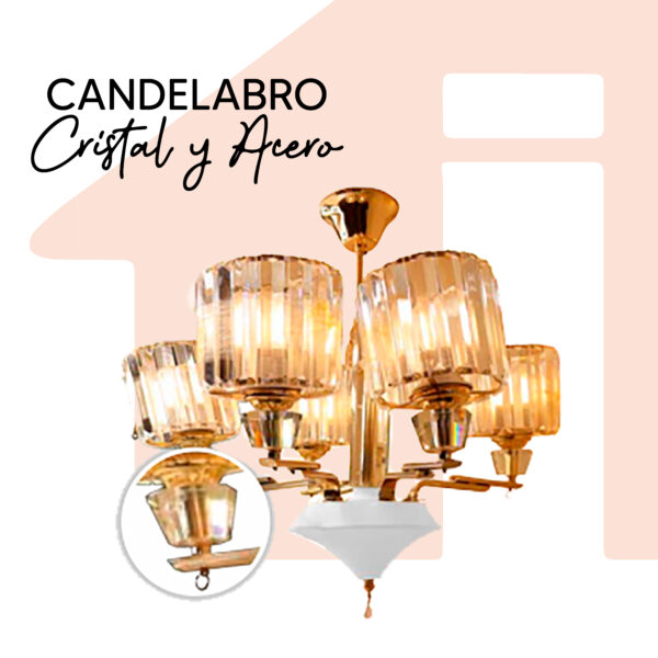CANDELABRO CRISTAL/ACERO DORADO