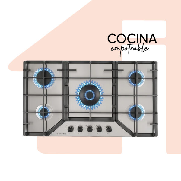 COCINA EMPOTRABLE GAS ACERO INOX 5 HORNILLAS SOLCO065