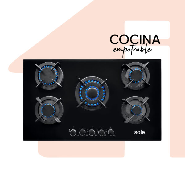 COCINA EMPOTRABLE GAS 5 HORNILLAS SOLCO069