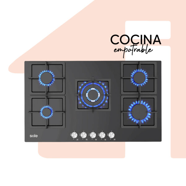 COCINA EMPOTRABLE GAS 5 HORNILLAS SOLCO041